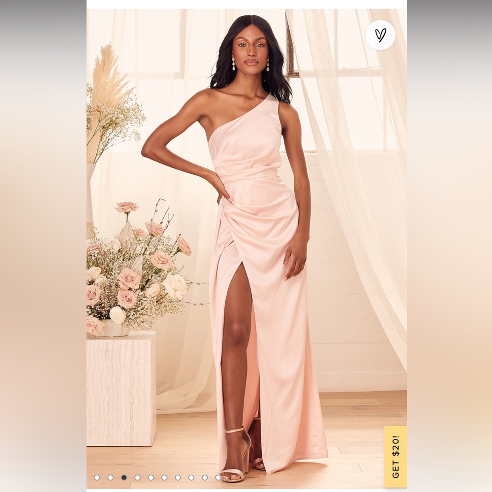 🚫Lulus Blush Pink Satin One-Shoulder Maxi Dress